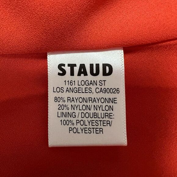 STAUD Prismatic Dress with cut-out Side Slit Off Shoulder Papaya Orange Size 6 - Picture 12 of 14